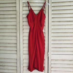 Amanda Uprichard red midi slip dress with black lace trim